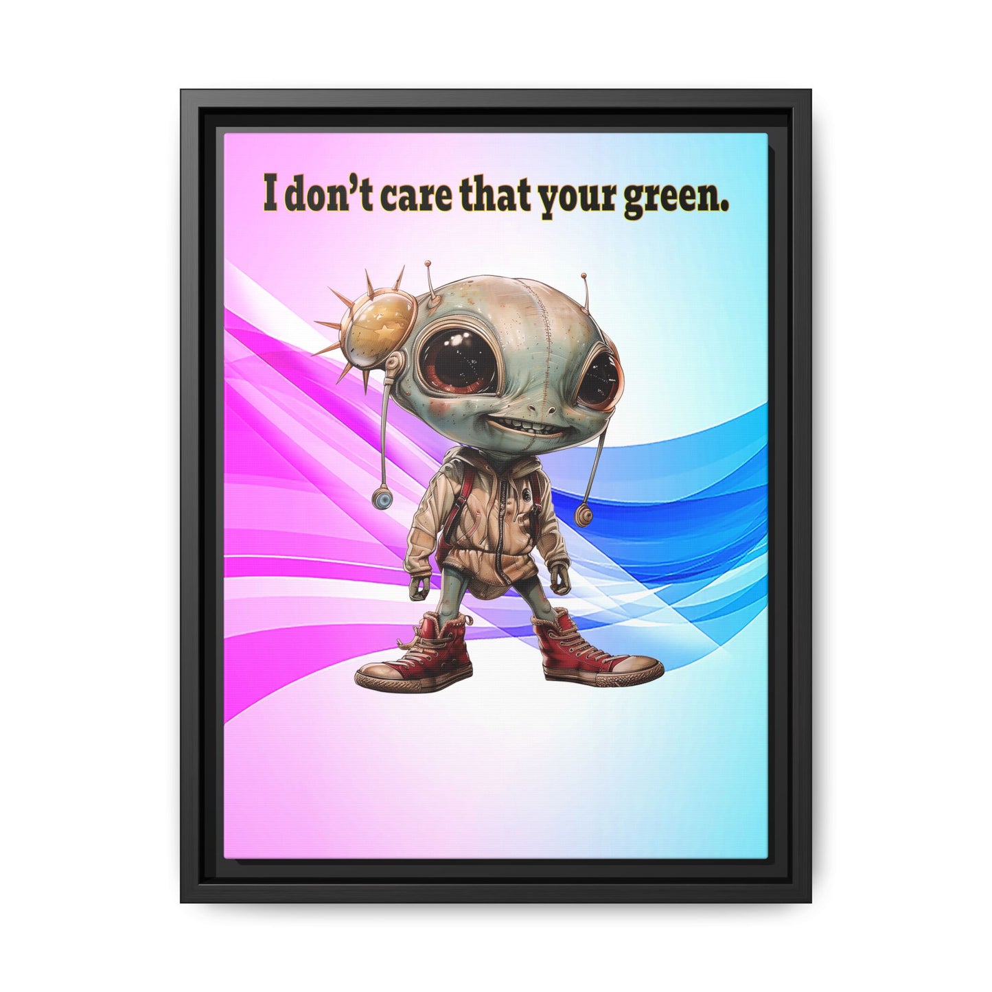 I don't care that your green - framed canvas art (light blue-pink wave)