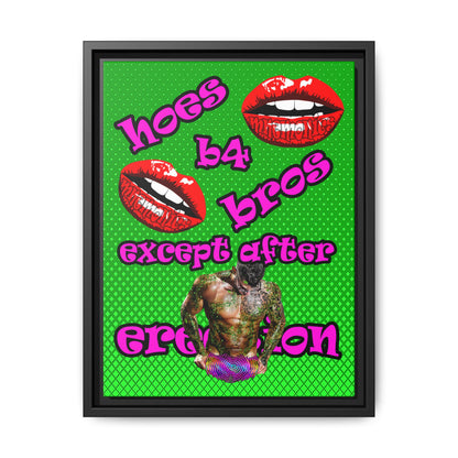hoes b4 bros - framed canvas art (logo green)