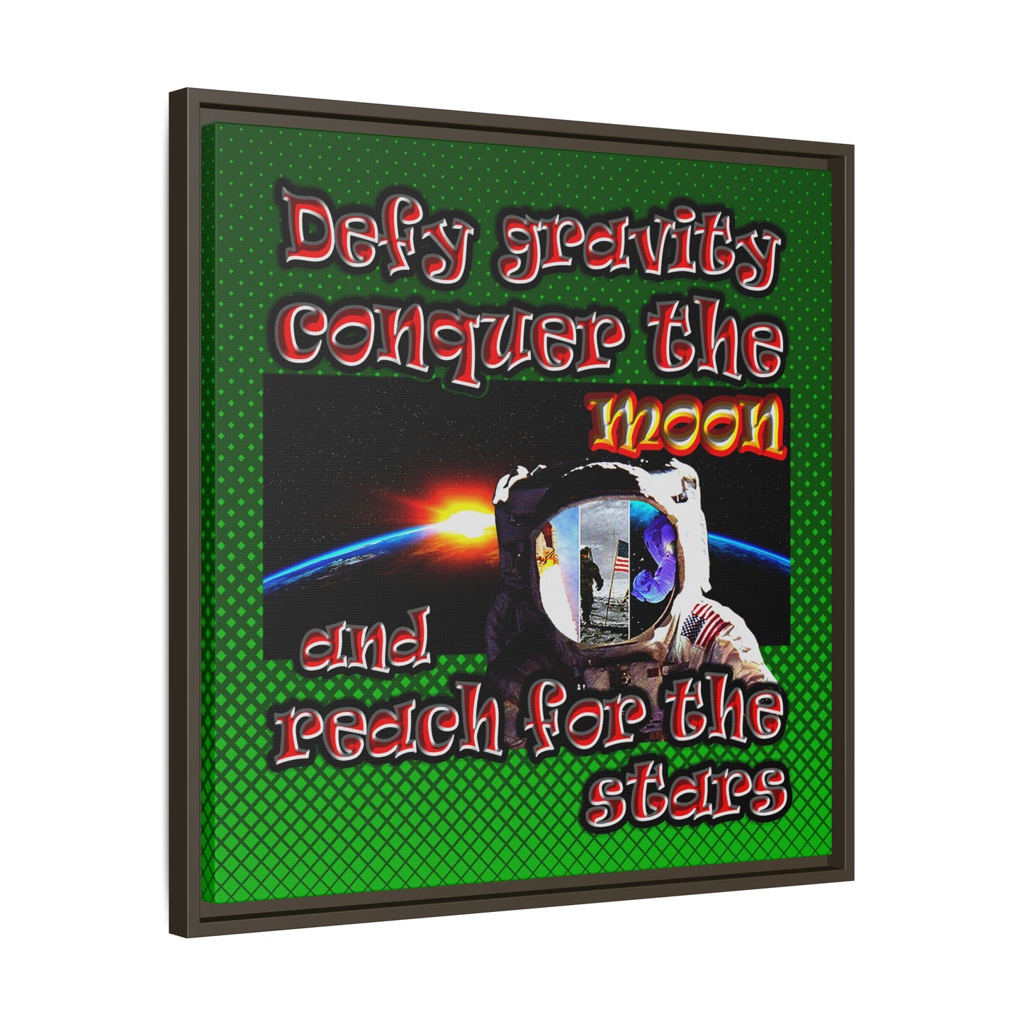 defy conquer reach - framed canvas art (logo green)