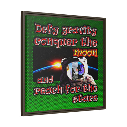 defy conquer reach - framed canvas art (logo green)
