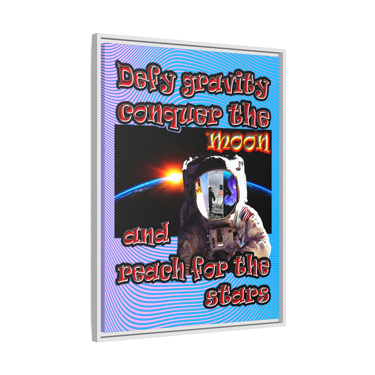 defy conquer reach - framed canvas art (light blue-purple wave)