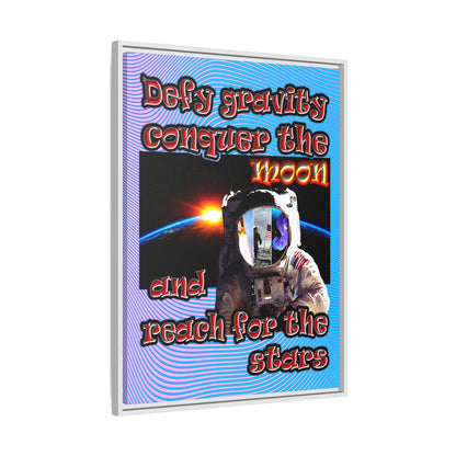 defy conquer reach - framed canvas art (light blue-purple wave)