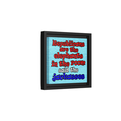 donkeys and elephants - framed canvas art (faded blue)