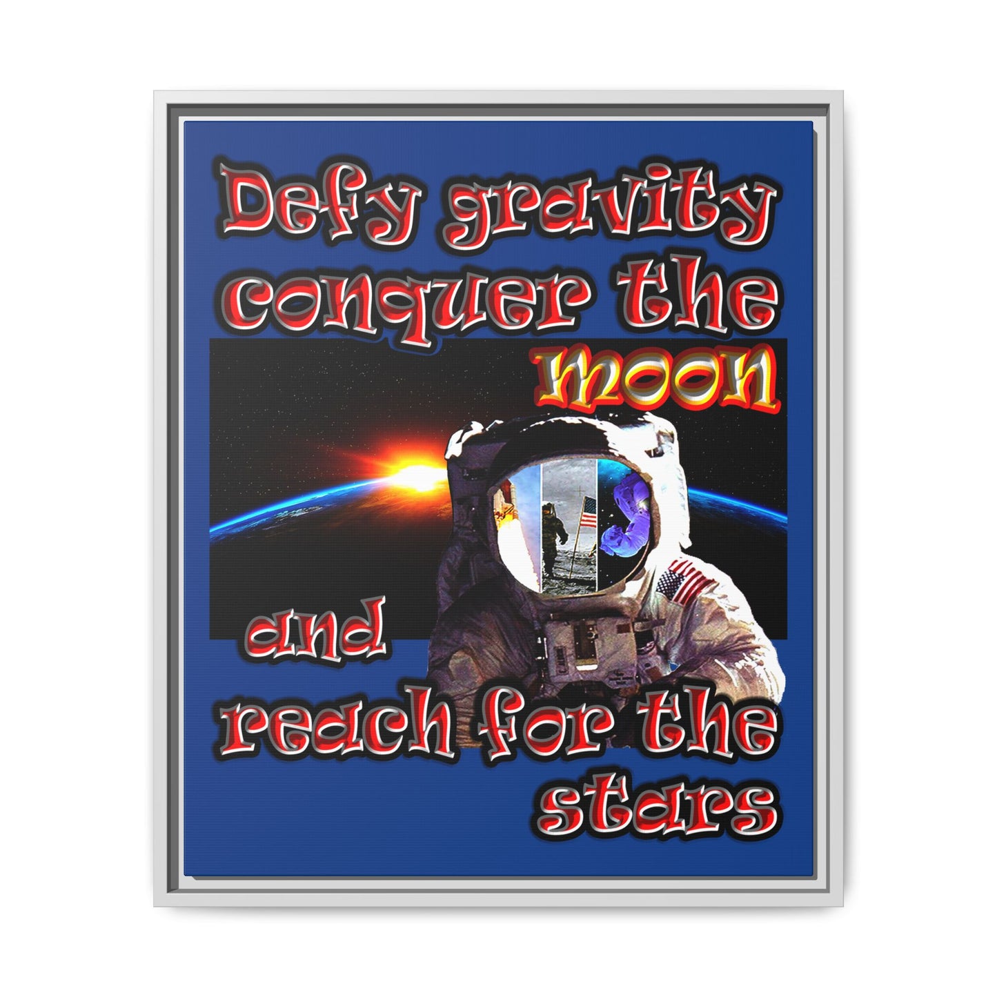 defy conquer reach - framed canvas art (dark blue)