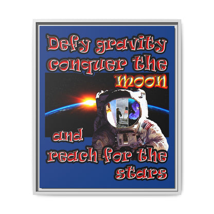 defy conquer reach - framed canvas art (dark blue)