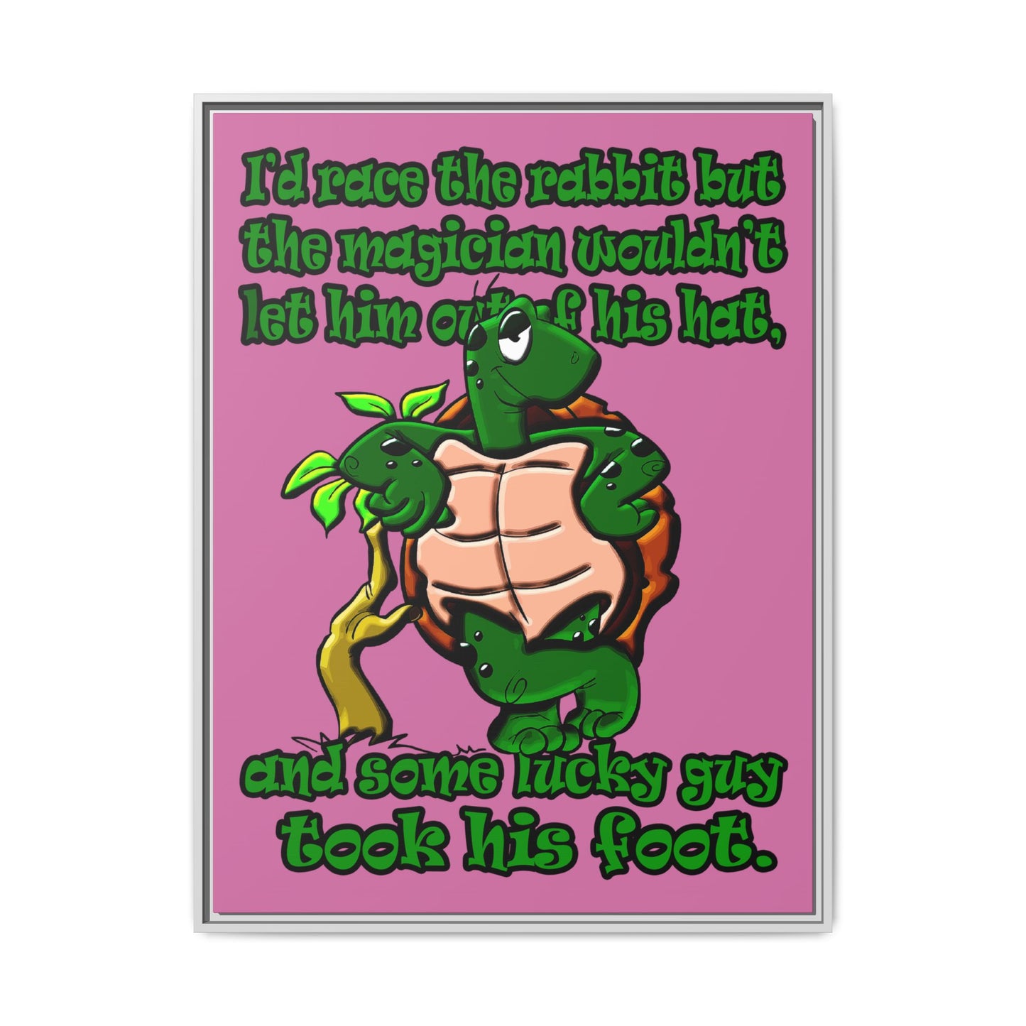 turtle race - framed canvas art (light pink)
