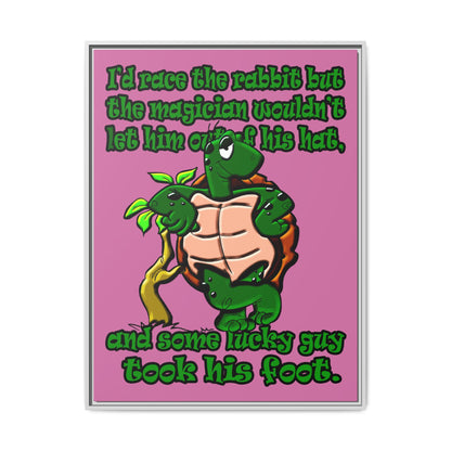 turtle race - framed canvas art (light pink)