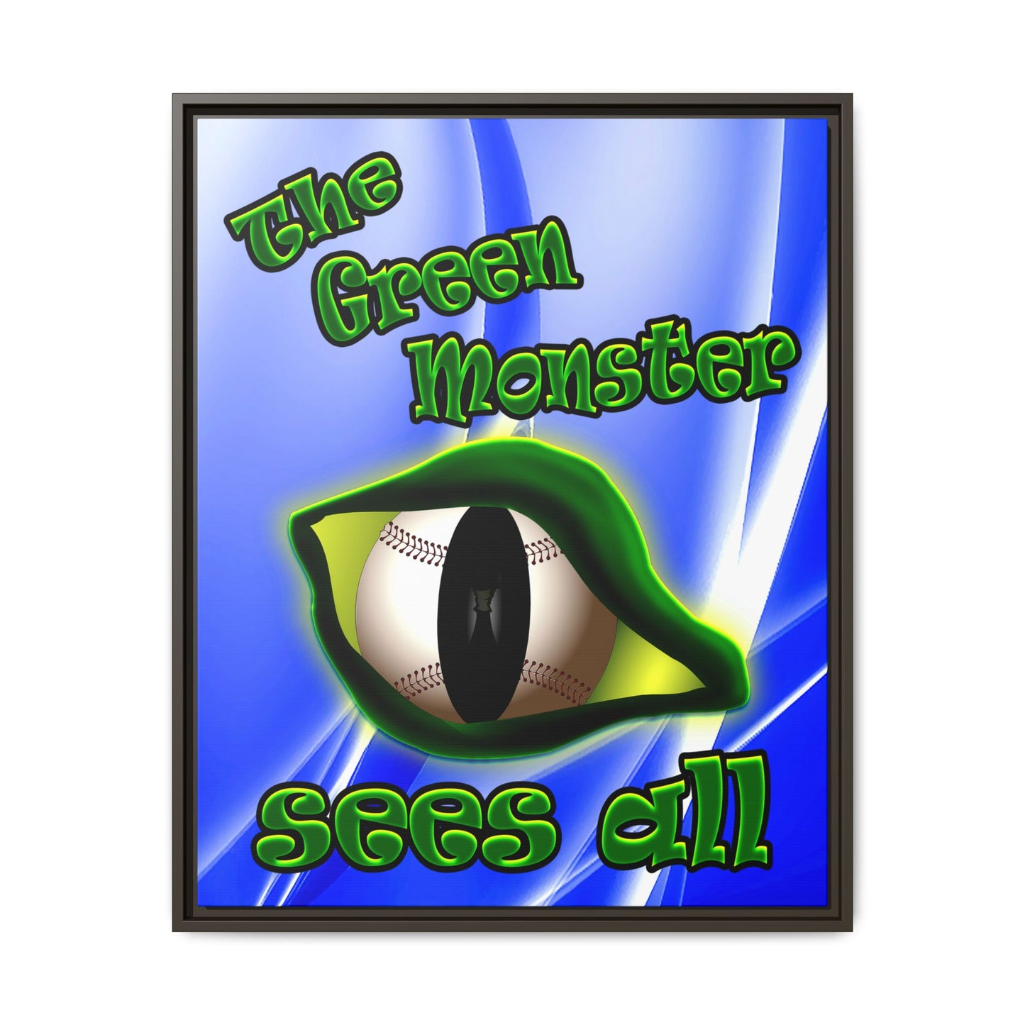 green monster - framed canvas art (blue-white wave)