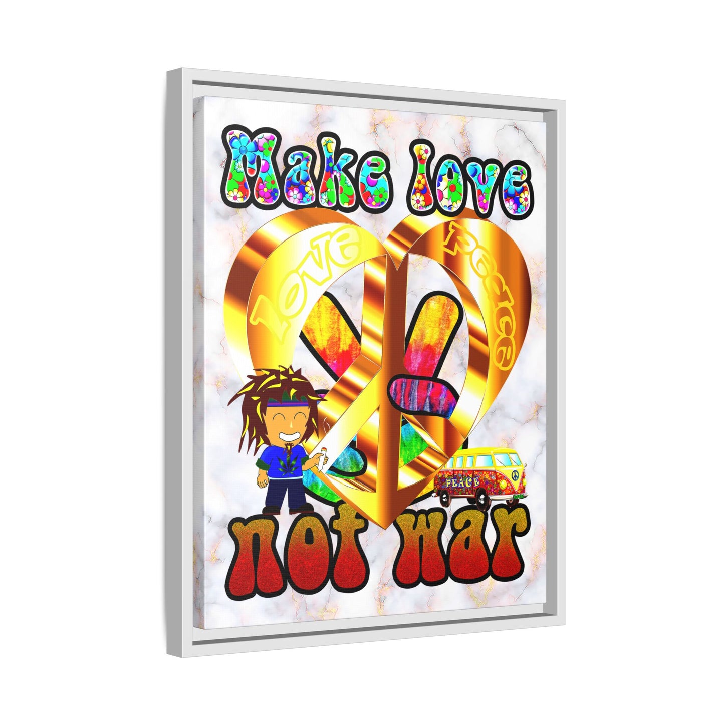 love peace - framed canvas art (white marble)