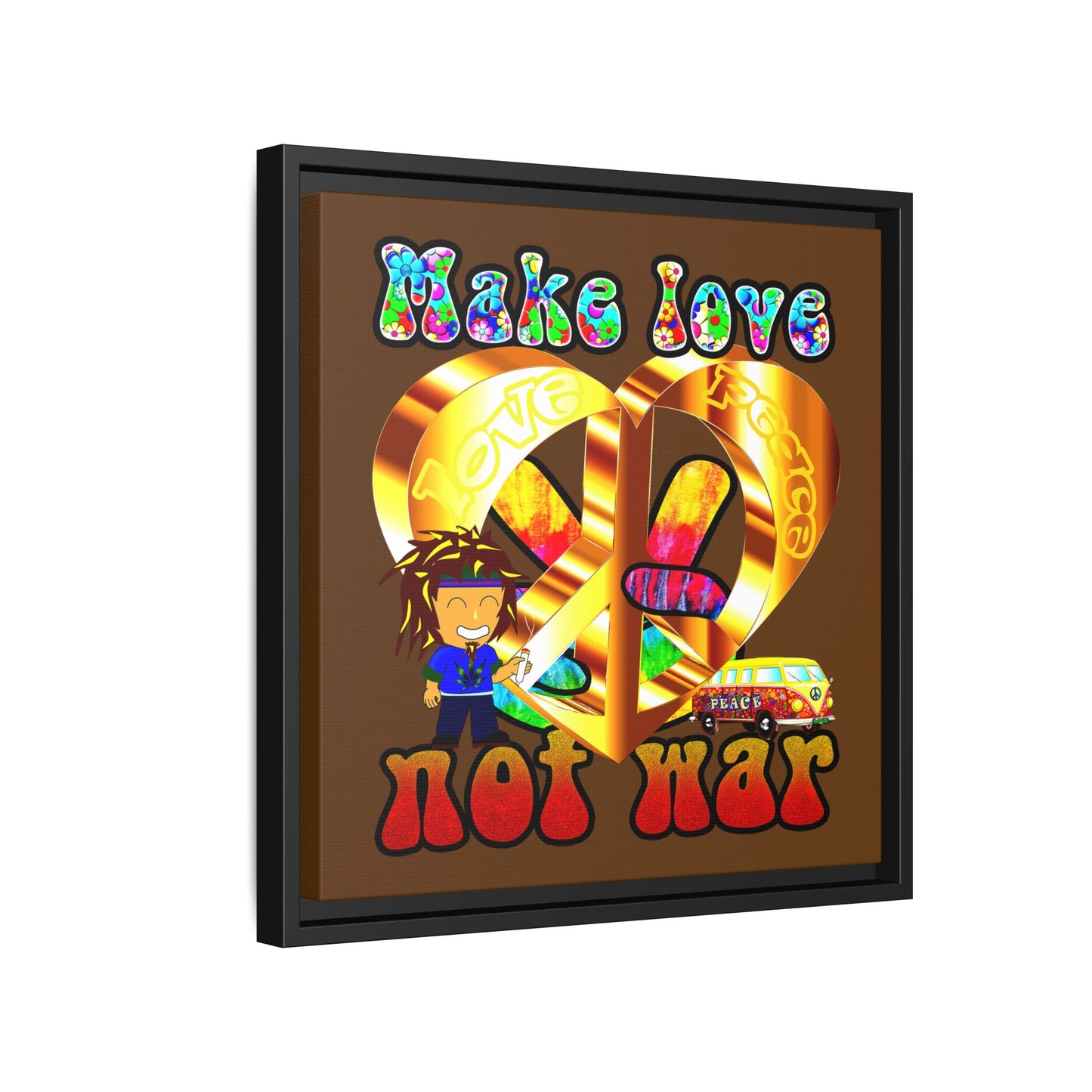 love peace - framed canvas art (brown)