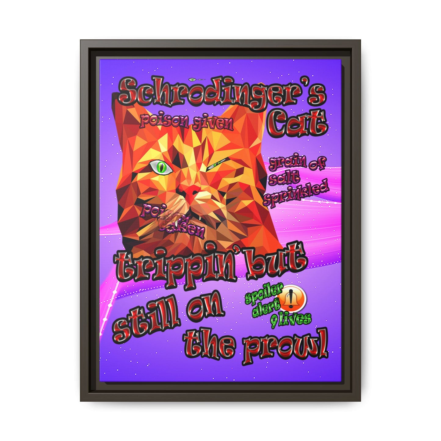 schrodinger's cat - framed canvas art (purple-pink wave)
