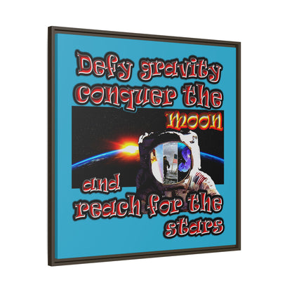 defy conquer reach - framed canvas art (turquoise)