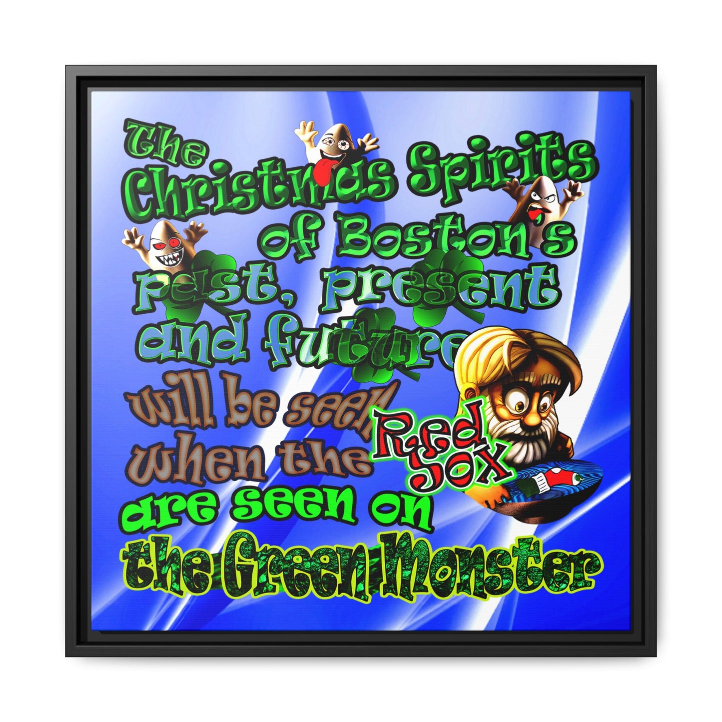 christmas spirits of boston - framed canvas art (blue-white wave)
