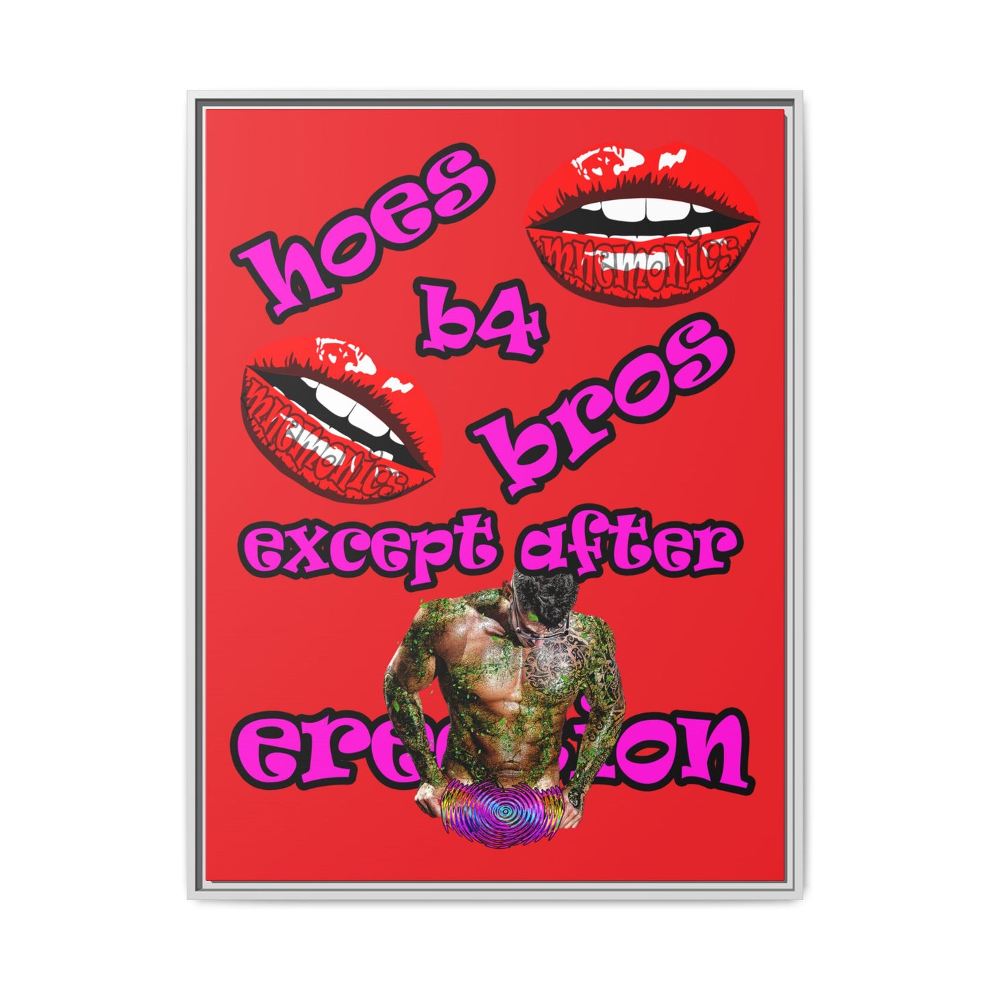 hoes b4 bros - framed canvas art (red)