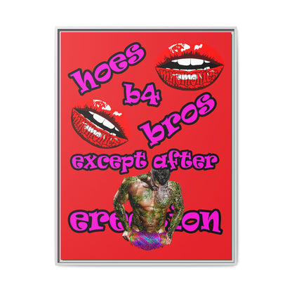 hoes b4 bros - framed canvas art (red)