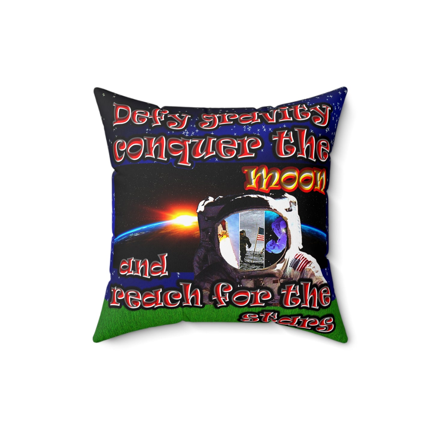 defy conquer reach - Spun Polyester Square Pillow - ('snoops' background)