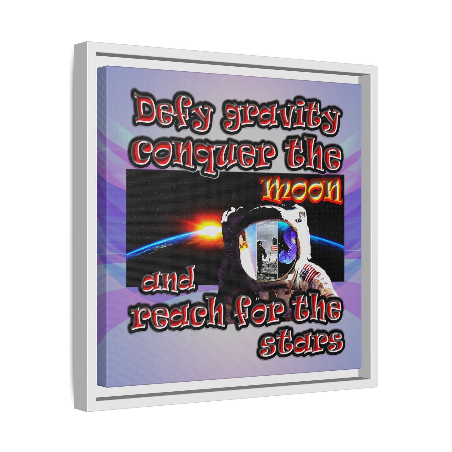 defy conquer reach - framed canvas art (light blue-pink wave)