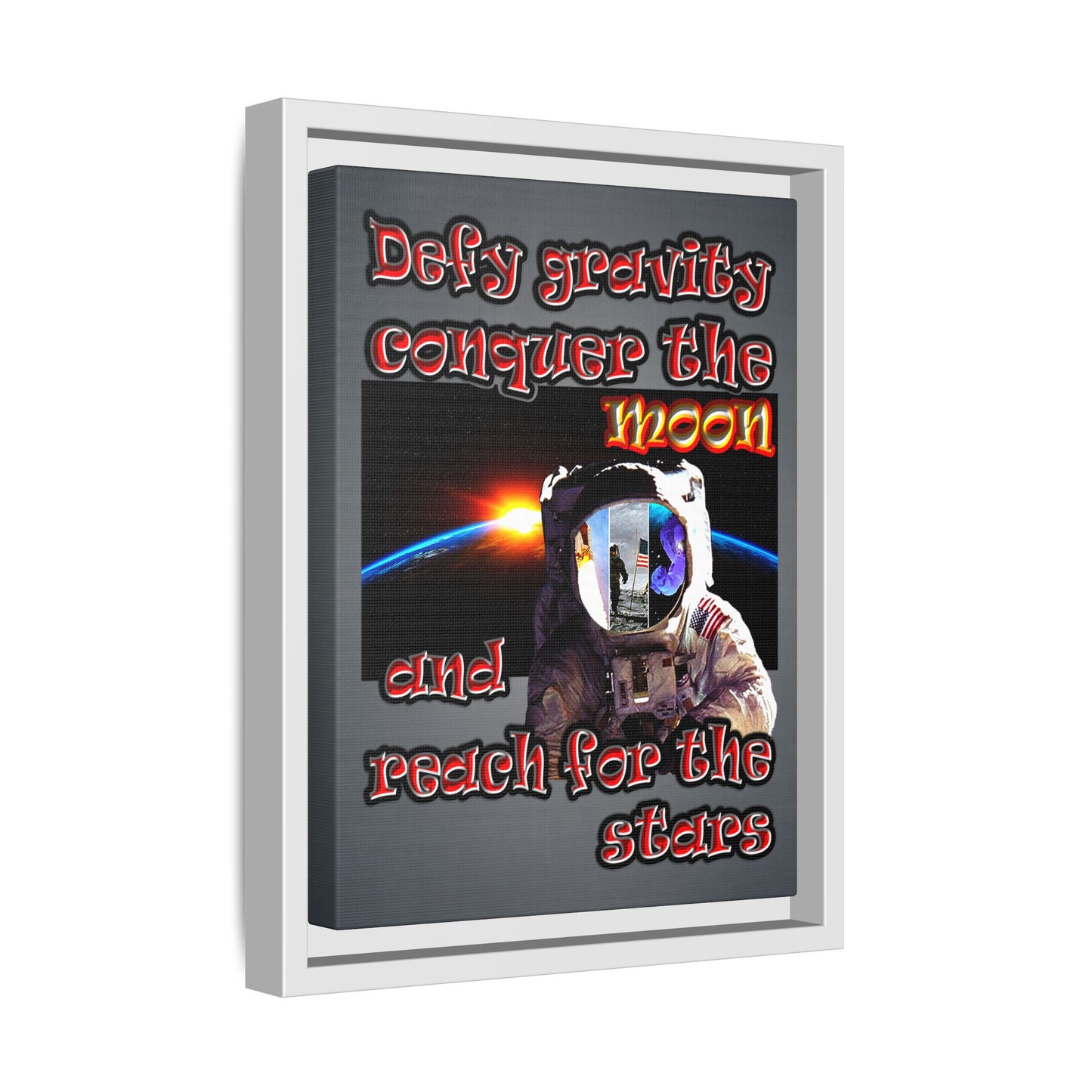 defy conquer reach - framed canvas art (grey-light grey)