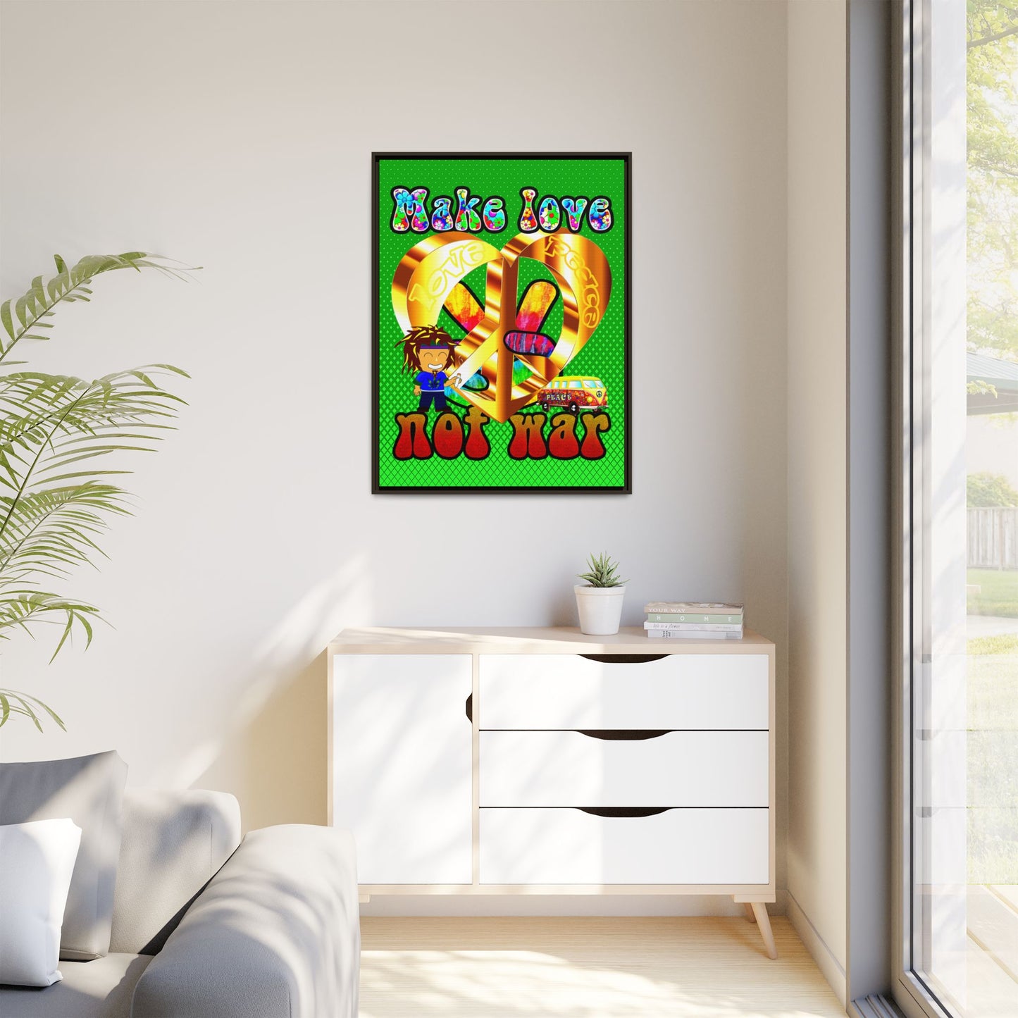 love peace - framed canvas art (logo green)