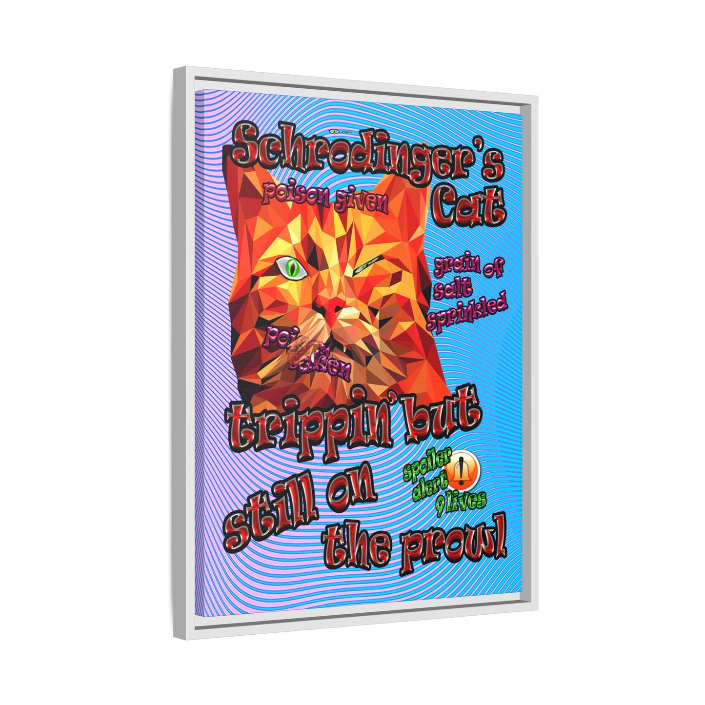 schrodinger's cat - framed canvas art (light blue-purple wave)