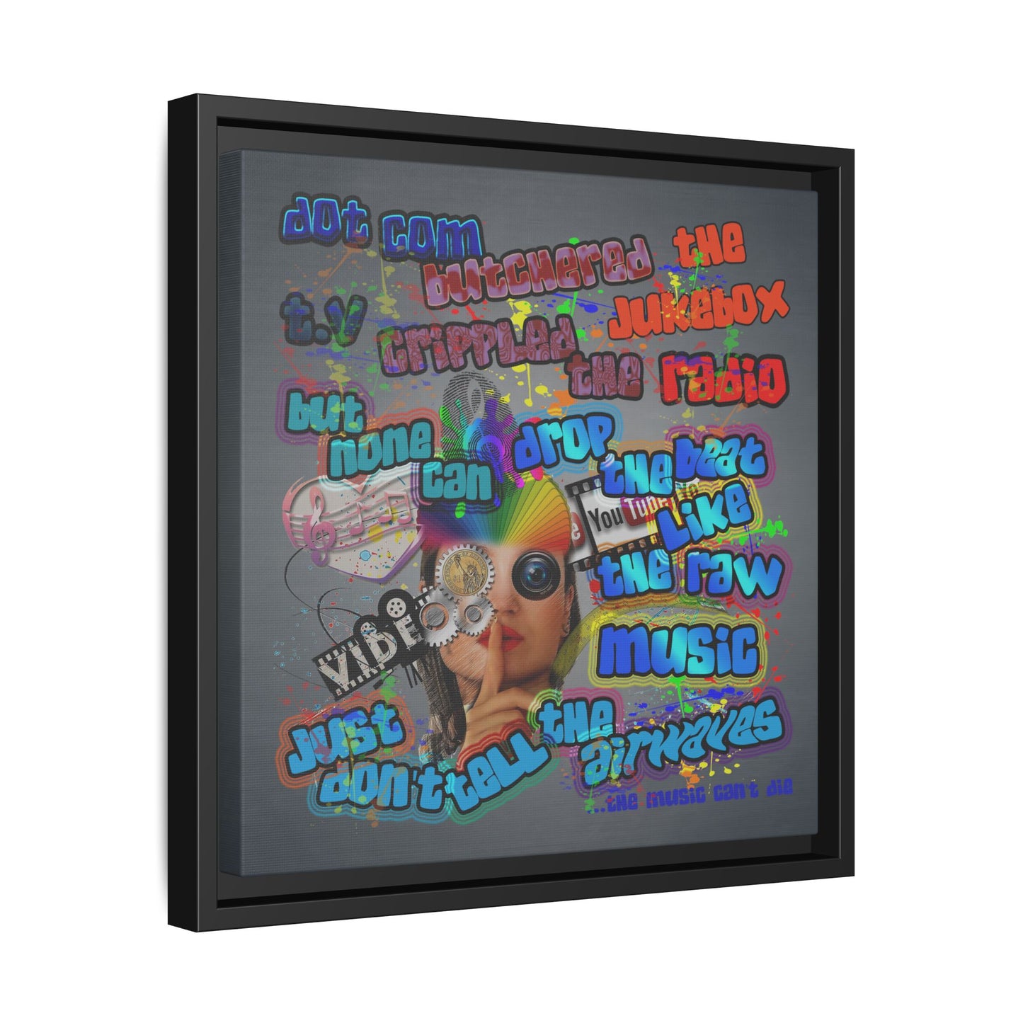drop the beat - framed canvas art (grey-light grey)