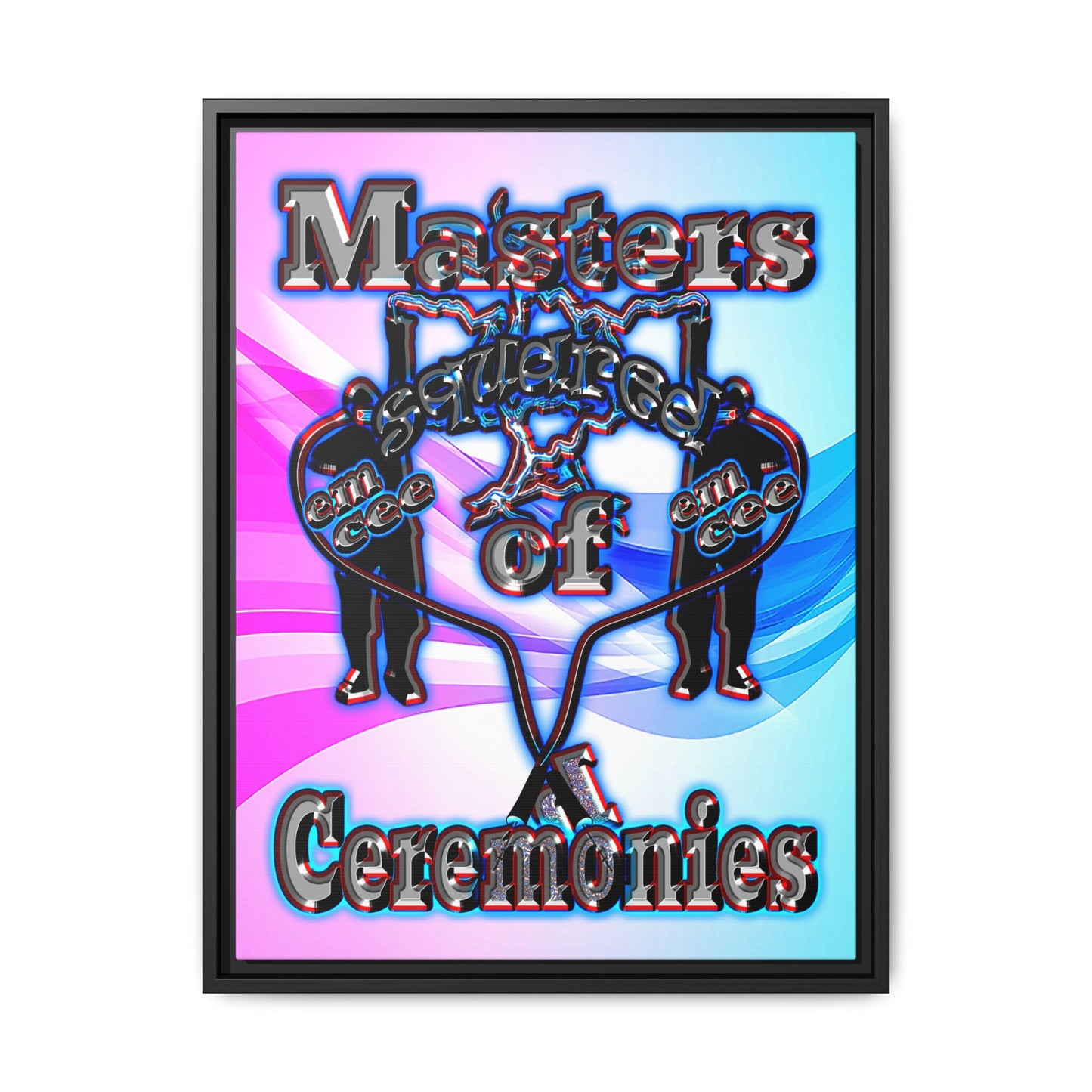 em cee squared - framed canvas art (light blue-pink wave)