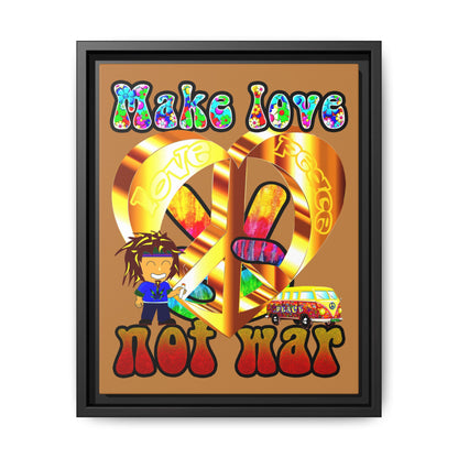 love peace - framed canvas art (light brown)