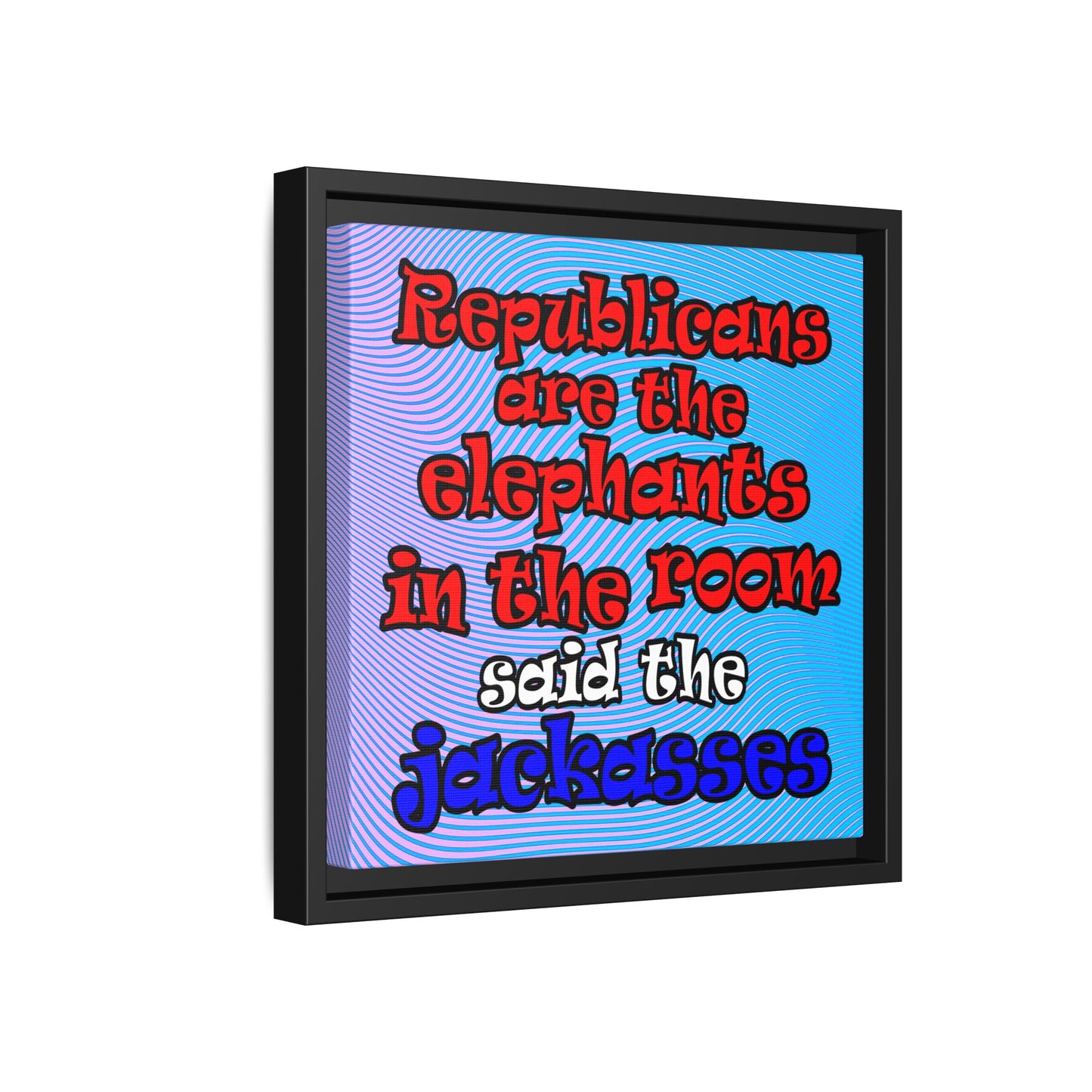 donkeys and elephants - framed canvas art (light blue-purple wave)