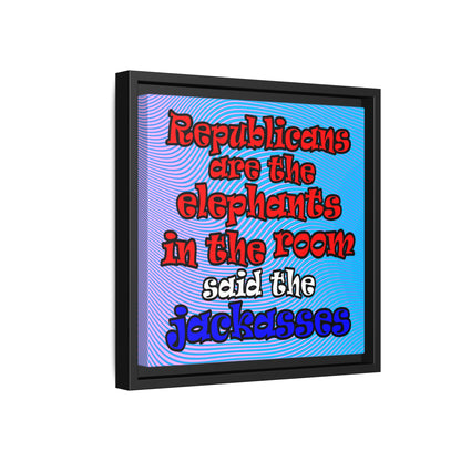 donkeys and elephants - framed canvas art (light blue-purple wave)
