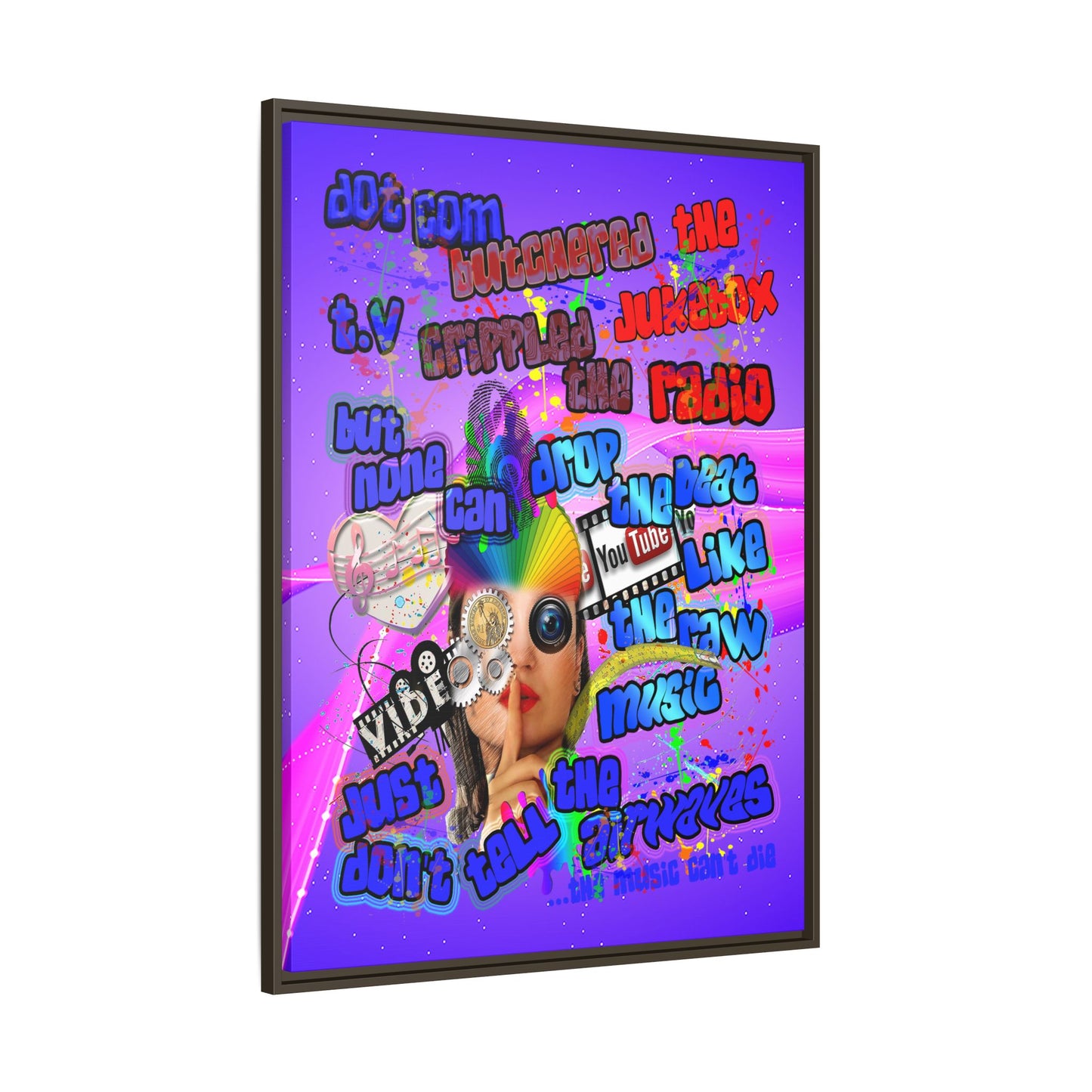 drop the beat - framed canvas art (purple-pink wave)