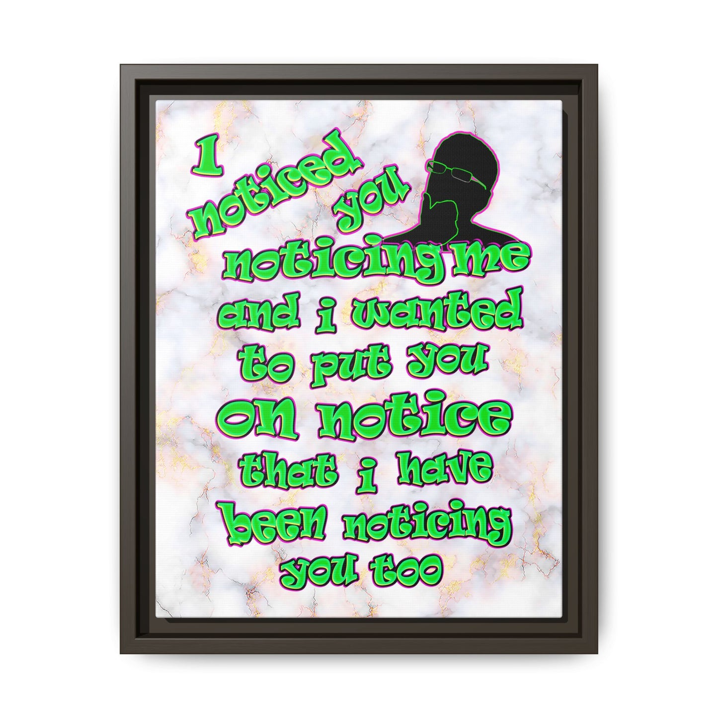 noticed you noticing - framed canvas art (white marble)