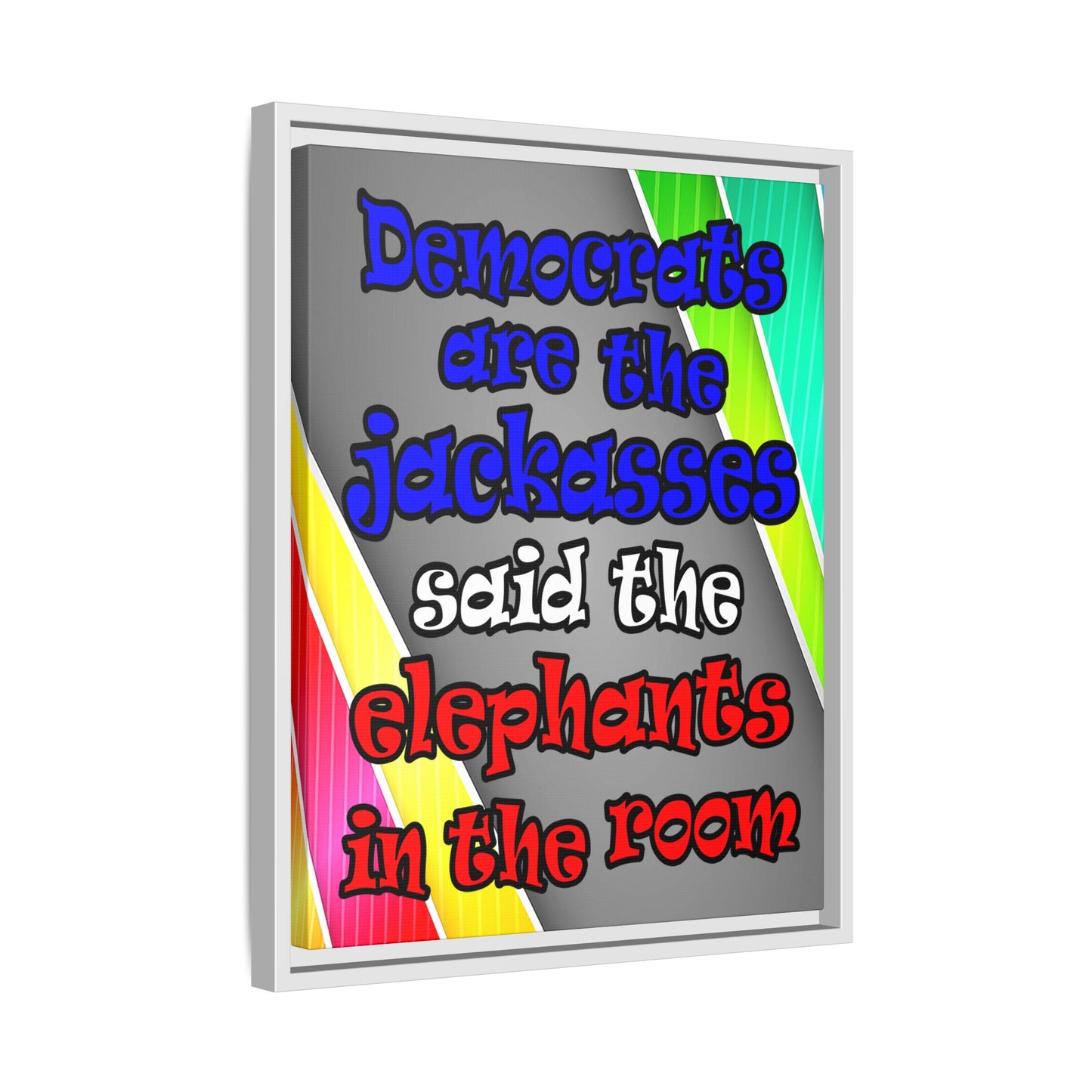 donkeys and elephants - framed canvas art (rainbow split)