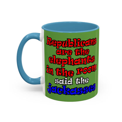 donkeys and elephants - Accent Mug (green)
