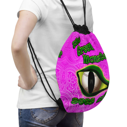 green monster - Drawstring Bag (pink swirl)