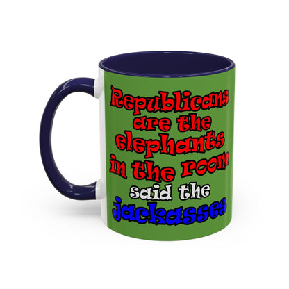 donkeys and elephants - Accent Mug (green)