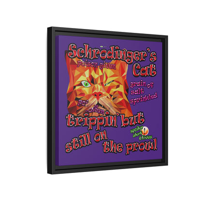 schrodinger's cat - framed canvas art (purple)
