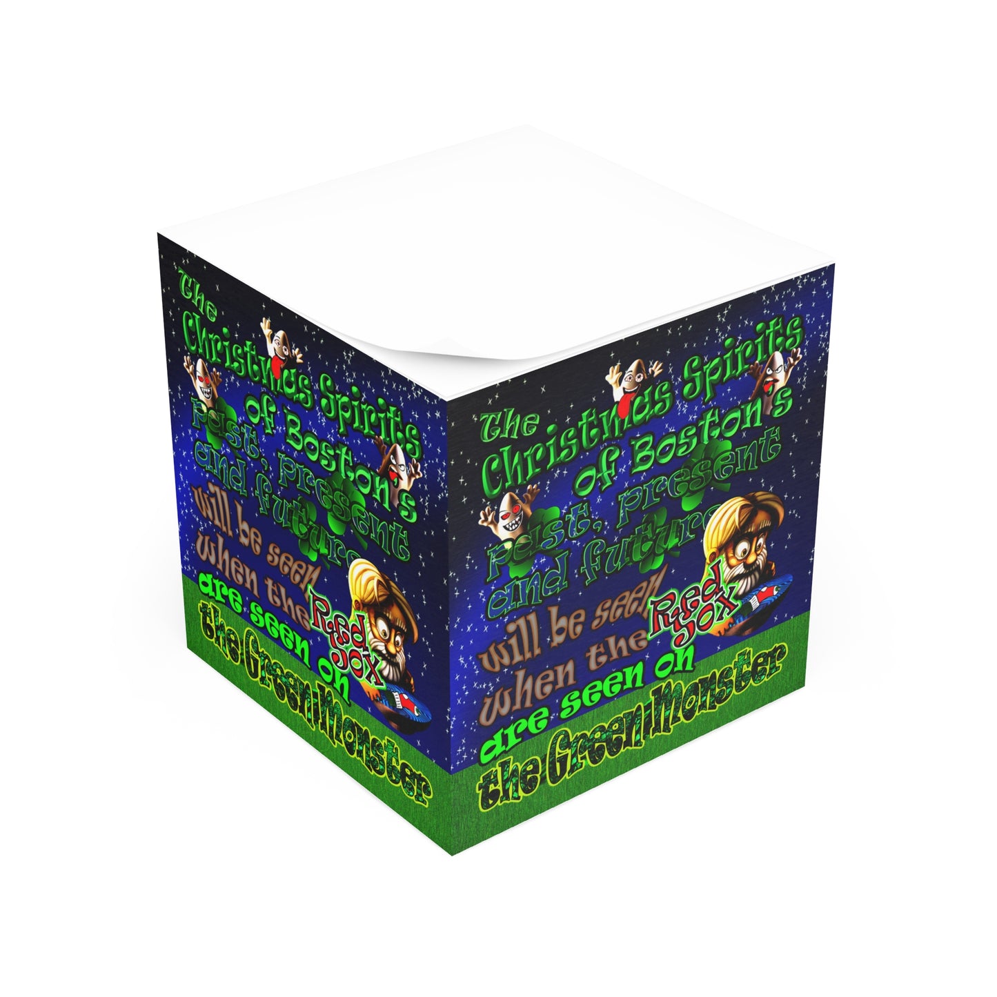 christmas spirits of boston - note cube ('snoops' background)