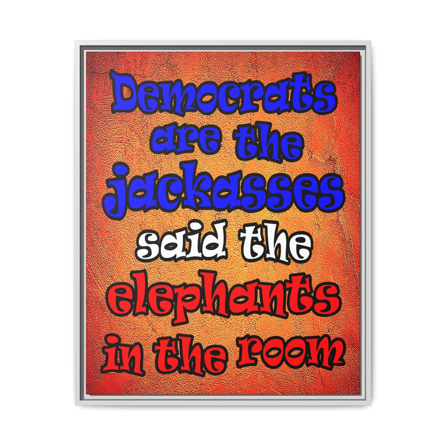 donkeys and elephants - framed canvas art (burnt orange)