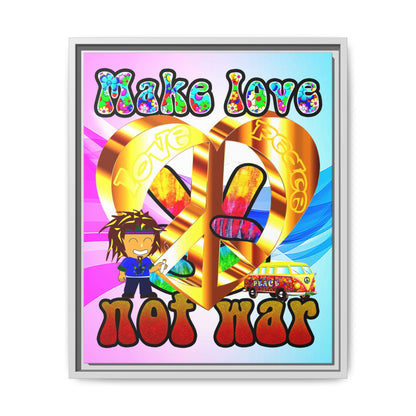 love peace - framed canvas art (light blue-pink wave)