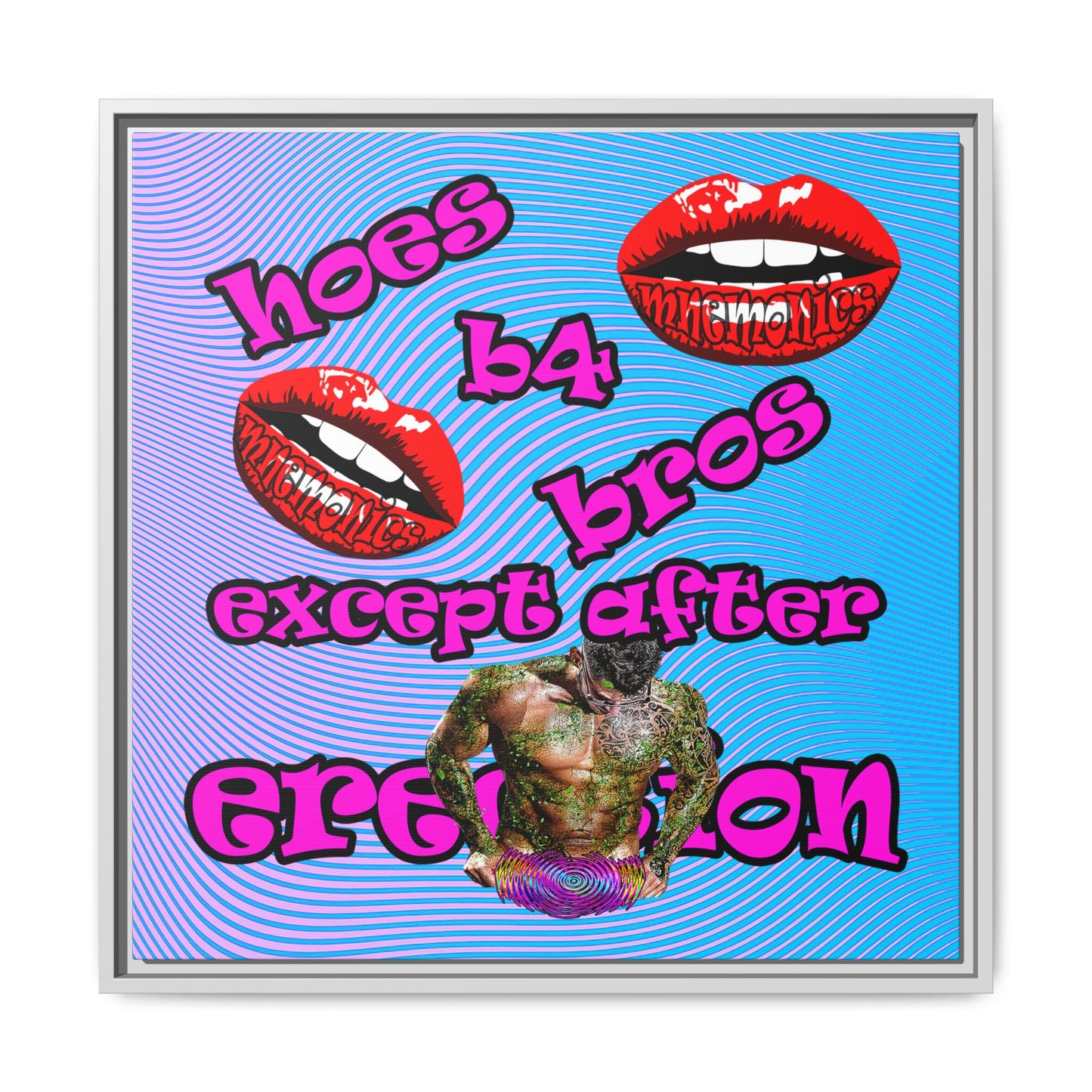 hoes b4 bros - framed canvas art (light blue-purple wave)