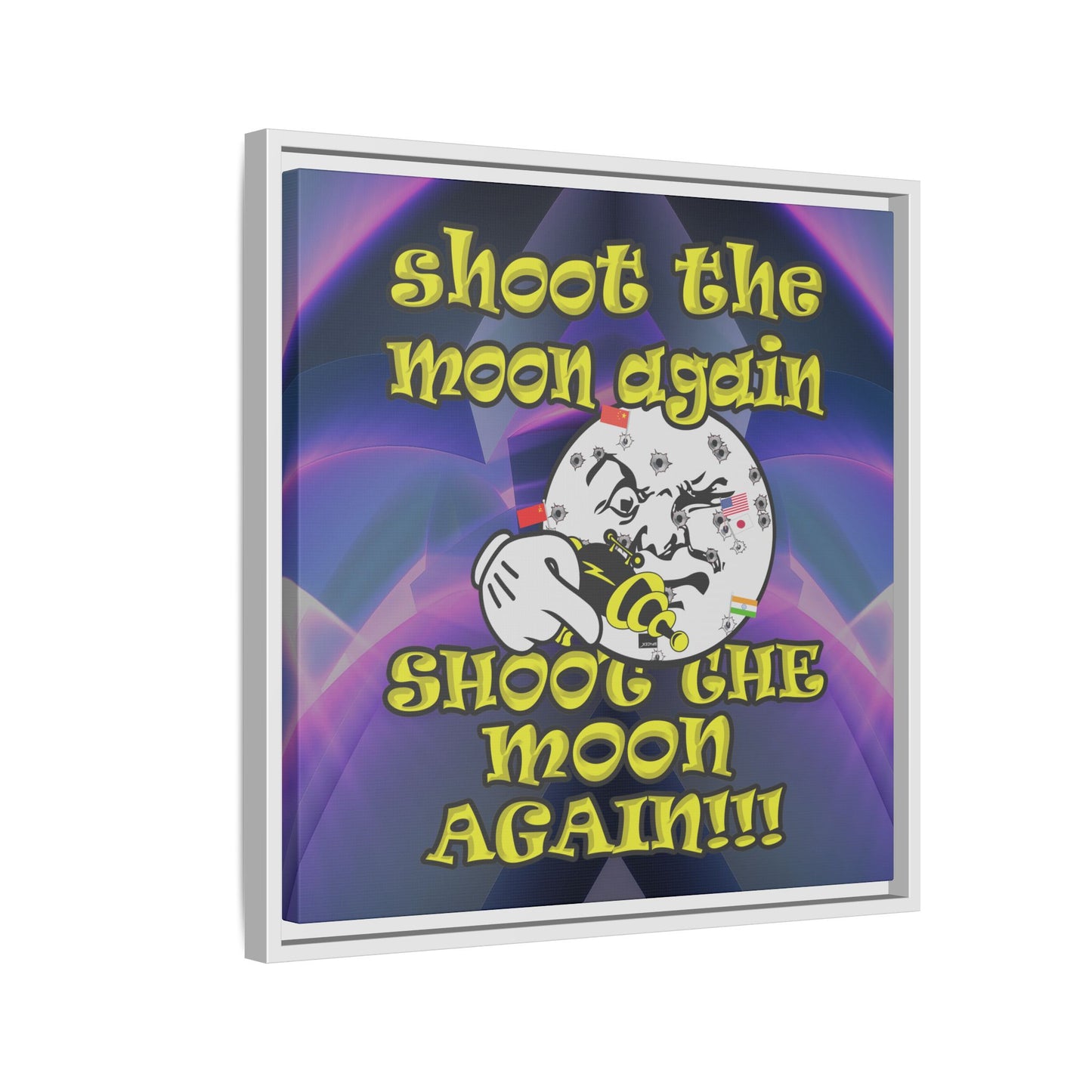 shoot the moon again - framed canvas art (grey-pink wave)