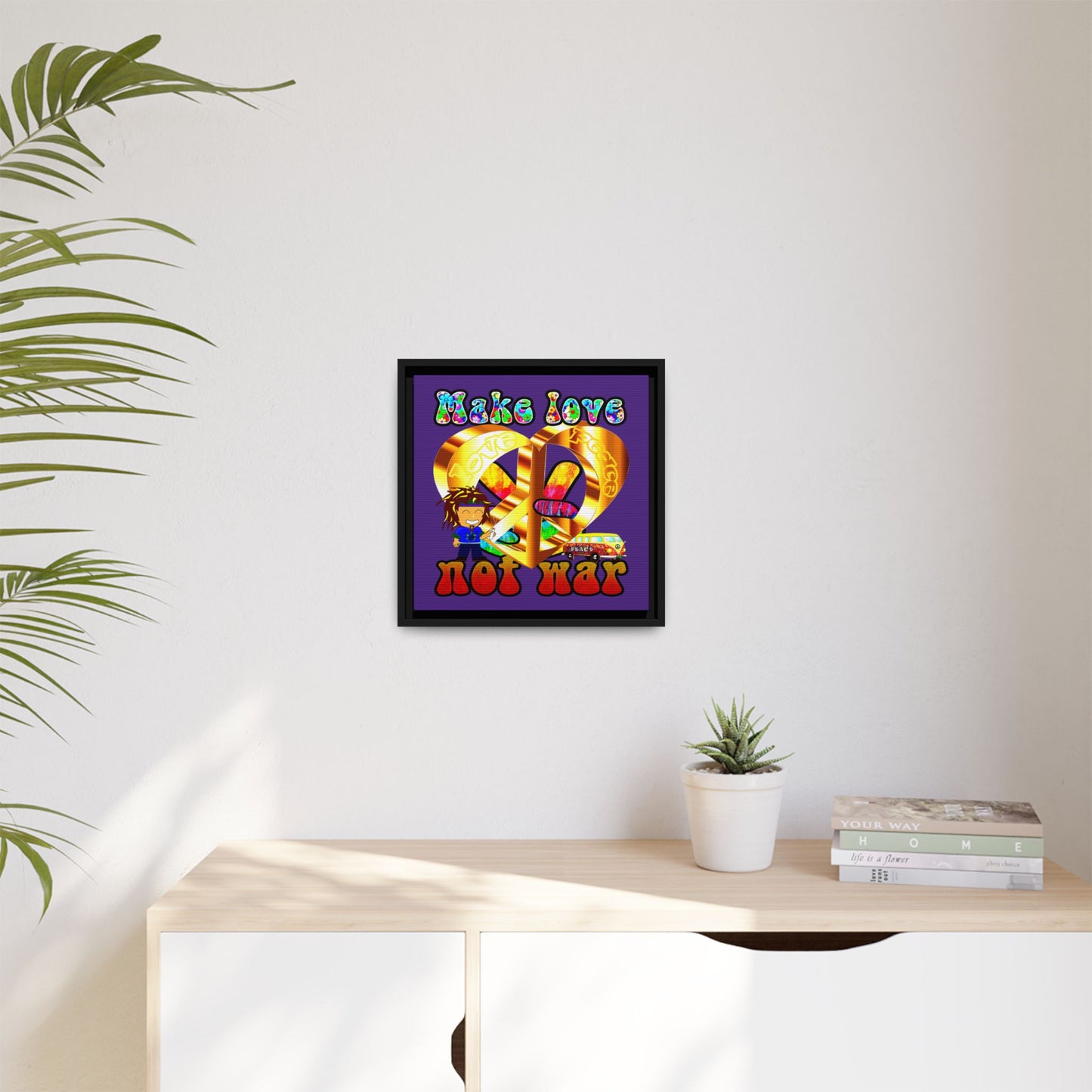 love peace - framed canvas art (purple)