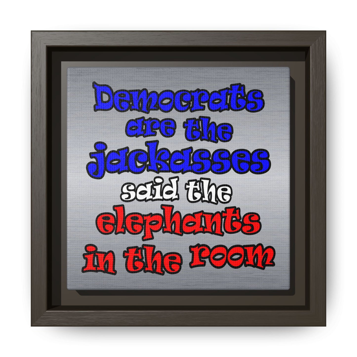 donkeys and elephants - framed canvas art (brushed nickel)