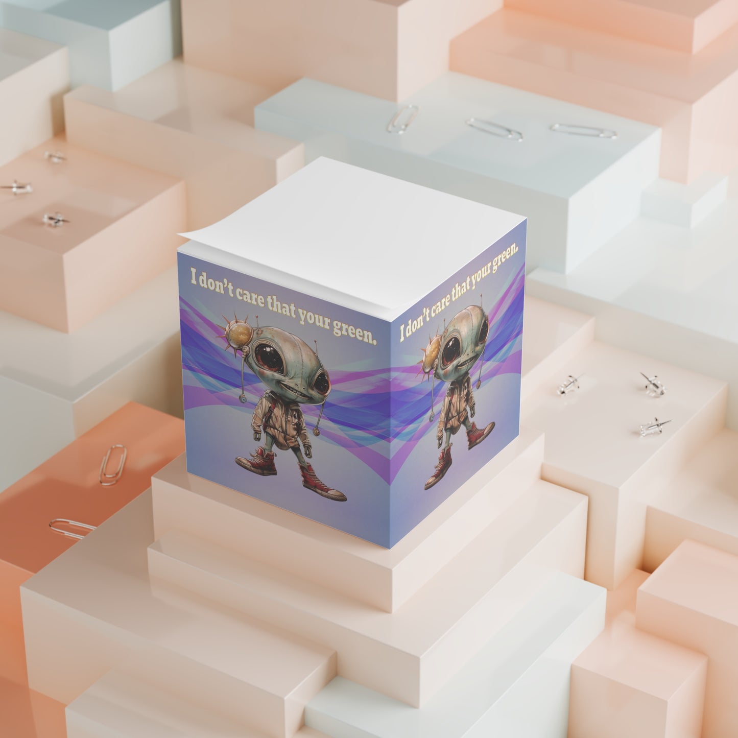 I don't care that your green - note cube (light blue-pink wave)