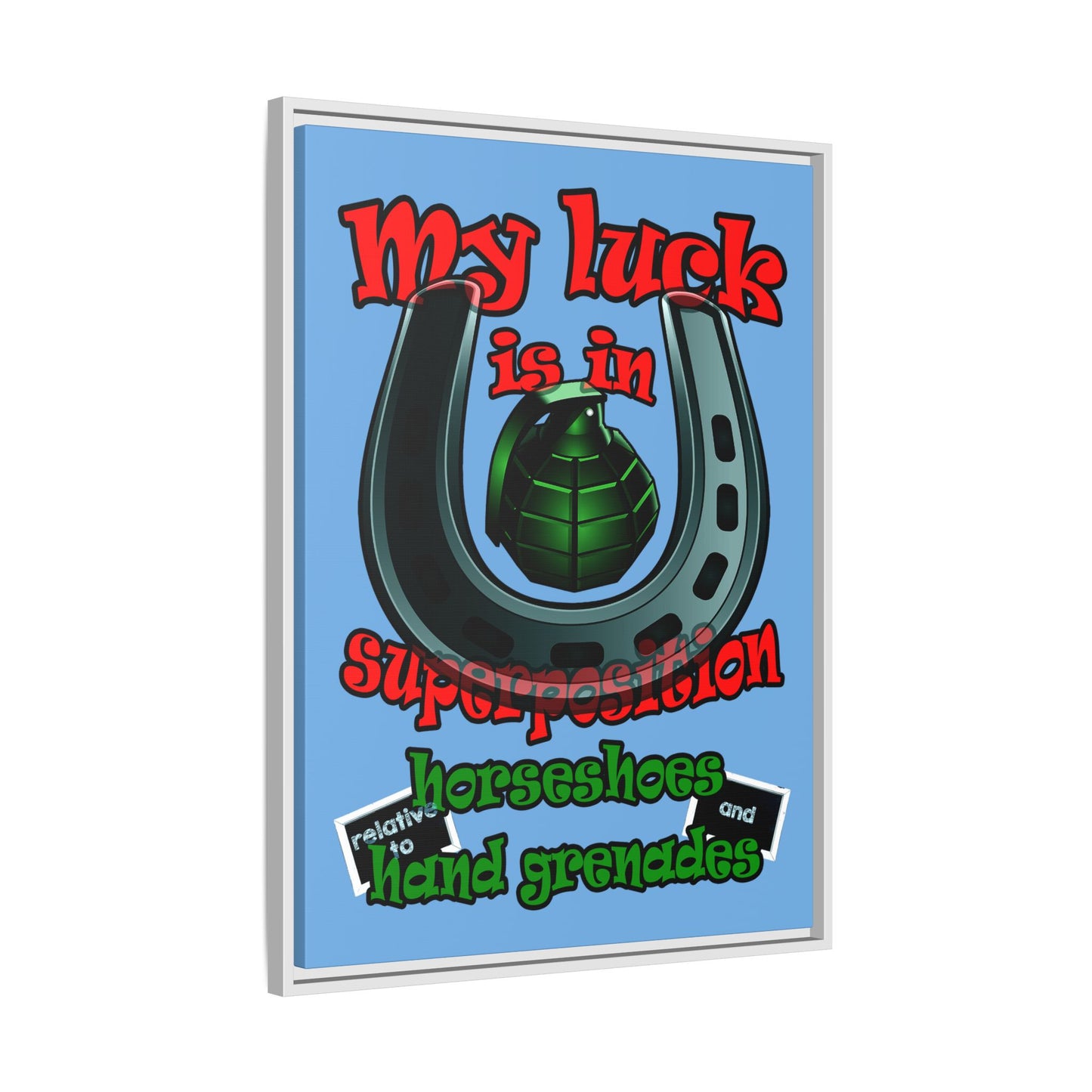 my luck - framed canvas art (light blue)