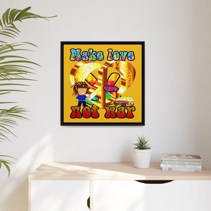 love peace - framed canvas art (yellow)