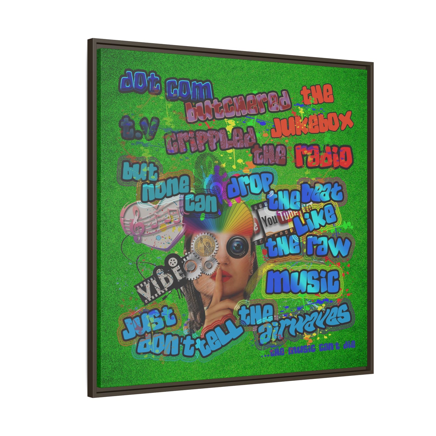 drop the beat - framed canvas art (green turf)