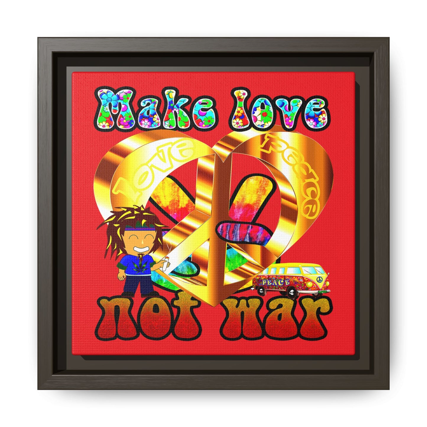 love peace - framed canvas art (red)