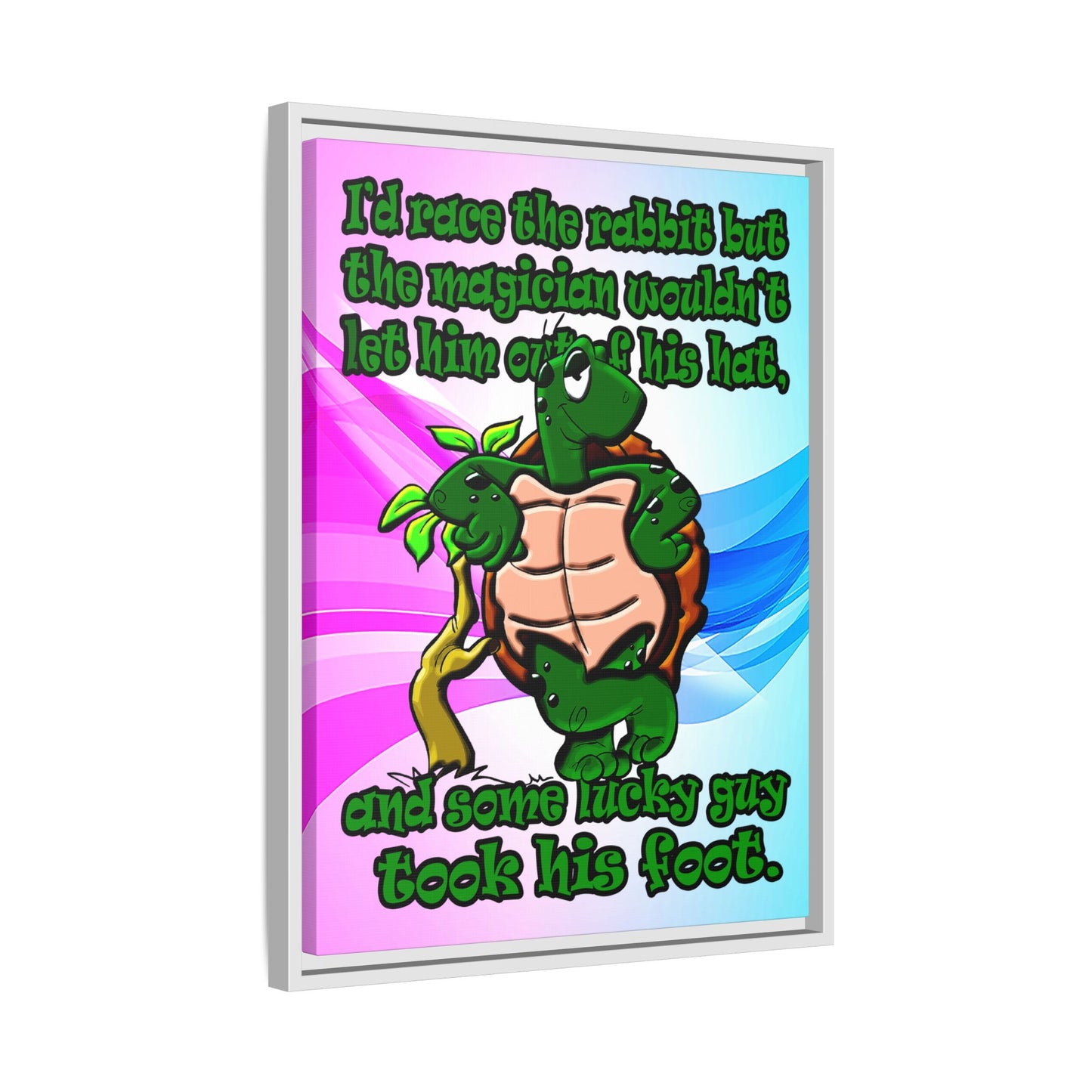 turtle race - framed canvas art (light blue-pink wave)