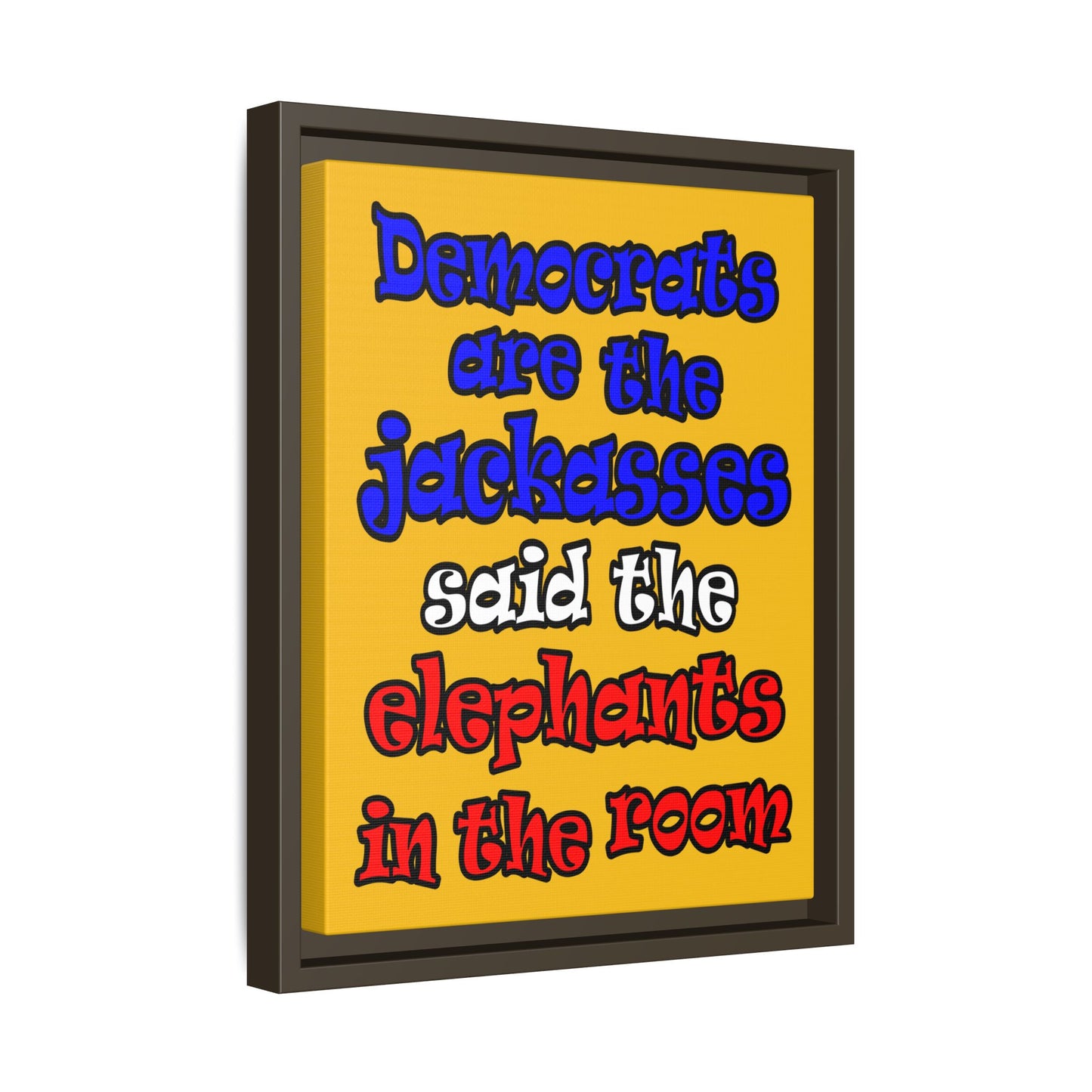 donkeys and elephants - framed canvas art (yellow)